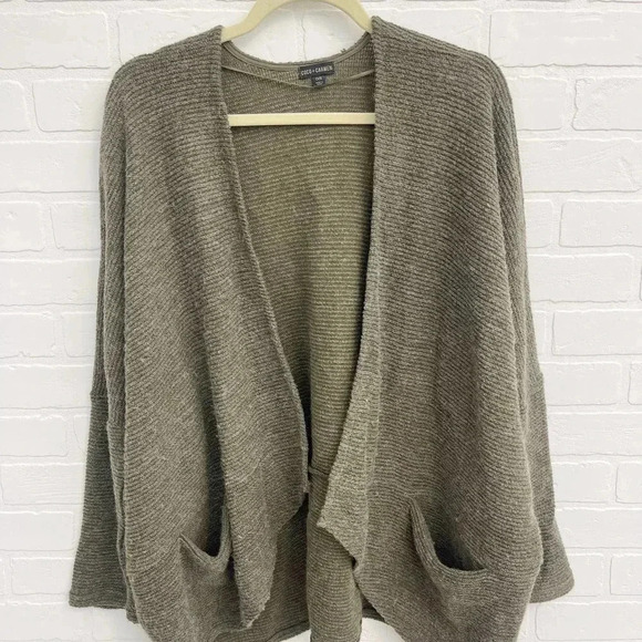 Coco + Carmen Open Front Long Sleeve Patch Pocket Cardigan Sweater Brown OS - Picture 4 of 10